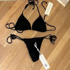 White Fox Boutique Black Ribbed Bikini Top and Bottom